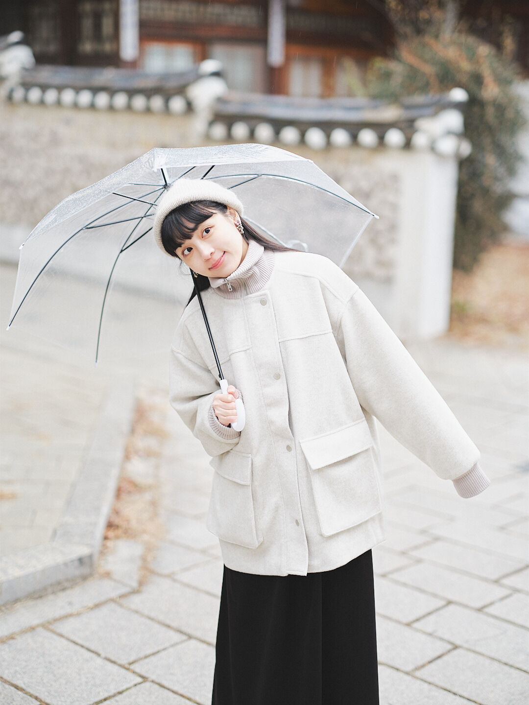 (限量)札幌初雪來了！羅紋拼接毛呢外套