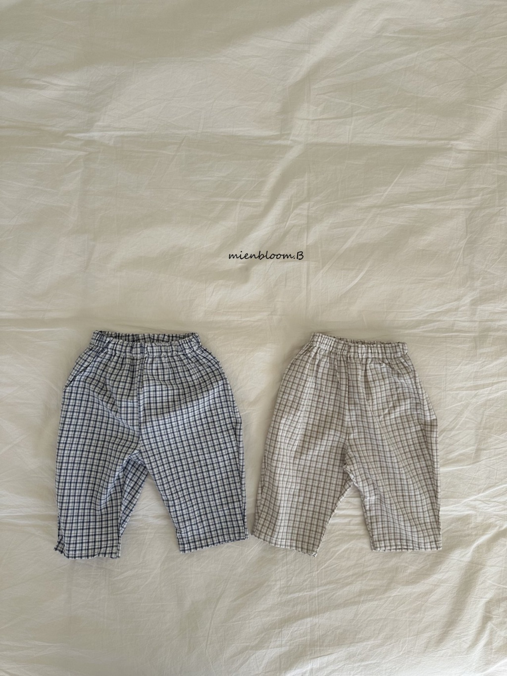 正韓春 Mien 嫩嬰/小童兩色無印方格褲