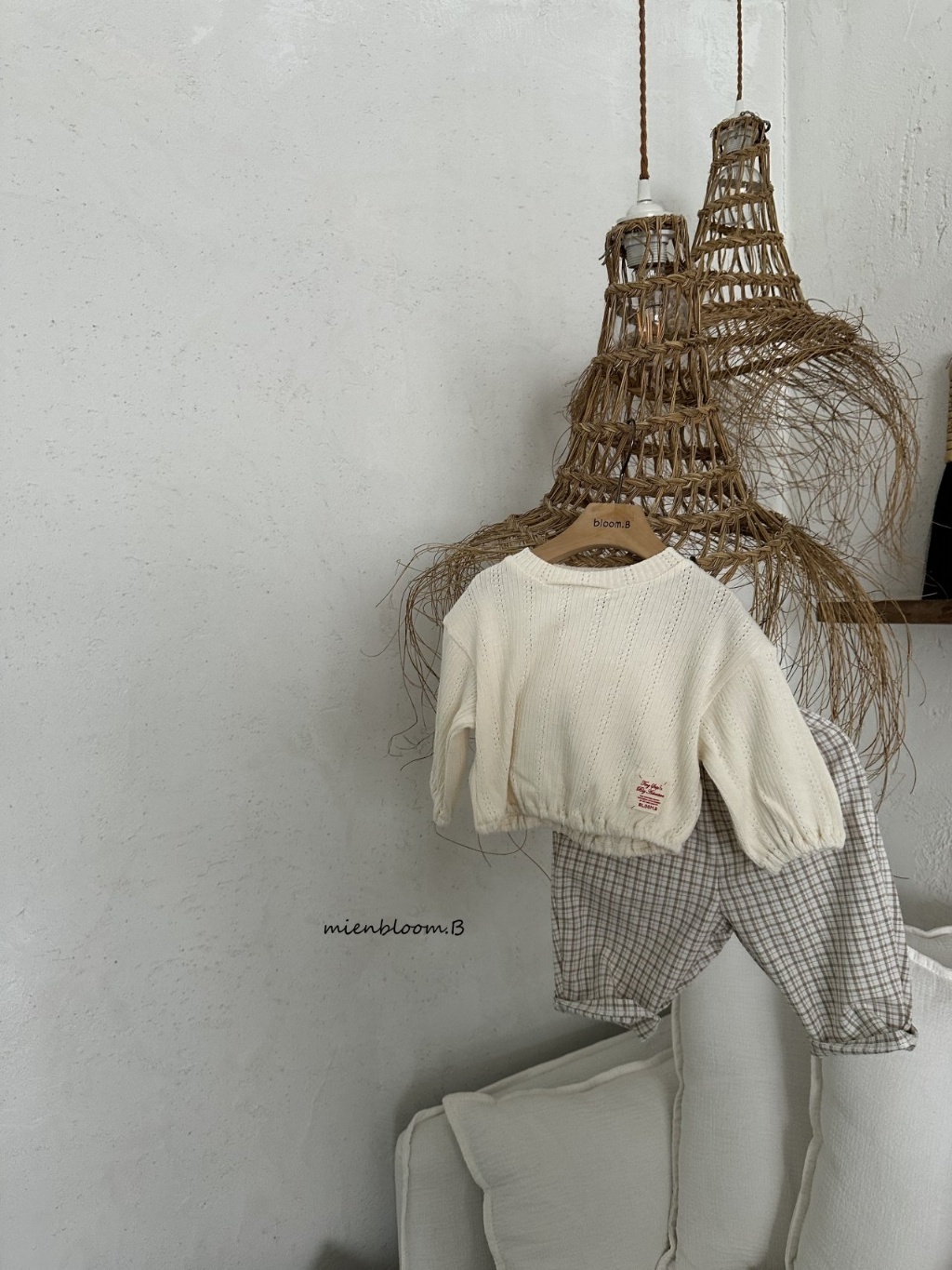 正韓春 Mien 嫩嬰/小童兩色無印方格褲