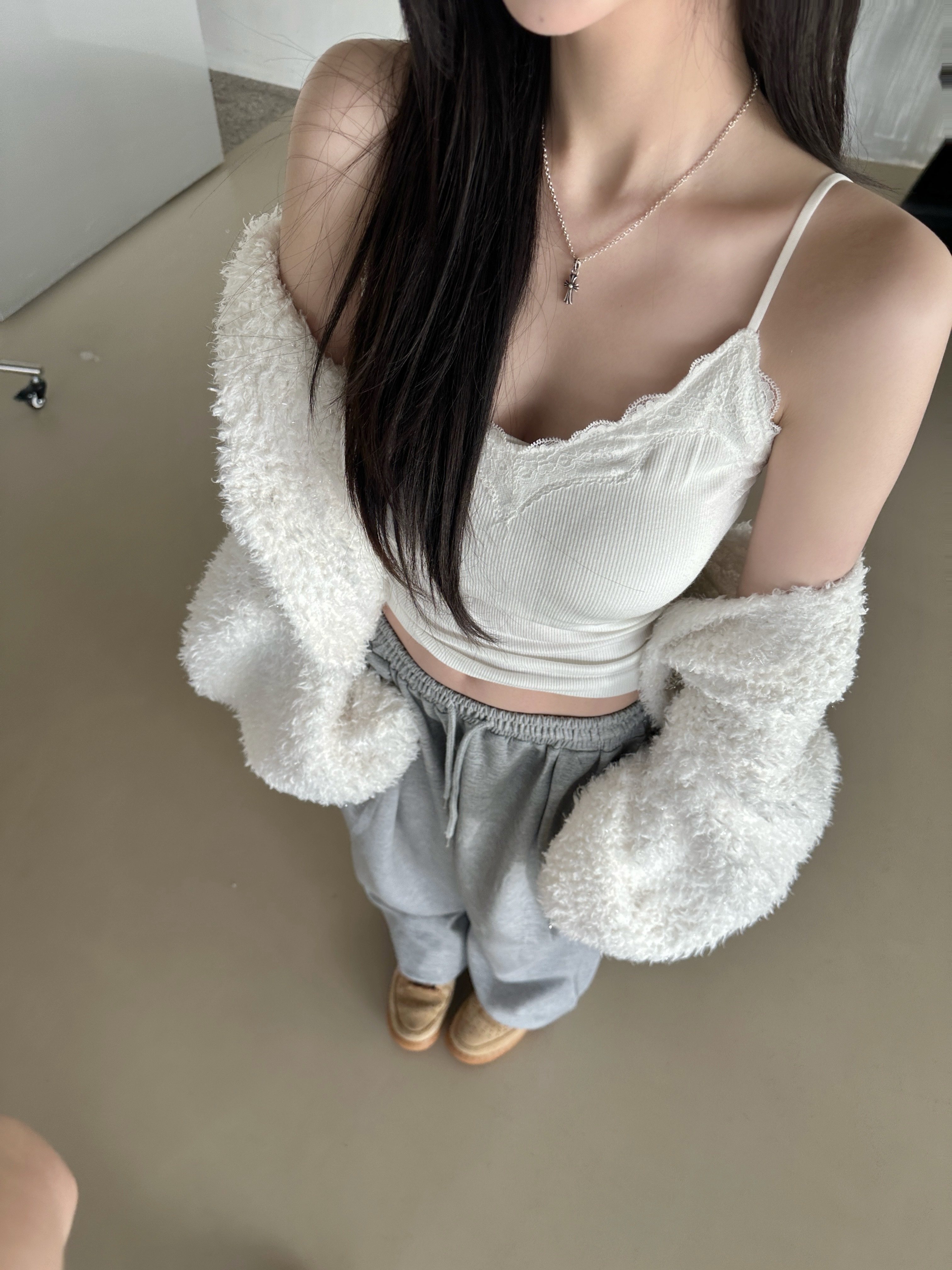 Y01 午後窗邊的柔光 蕾絲背心 (白)