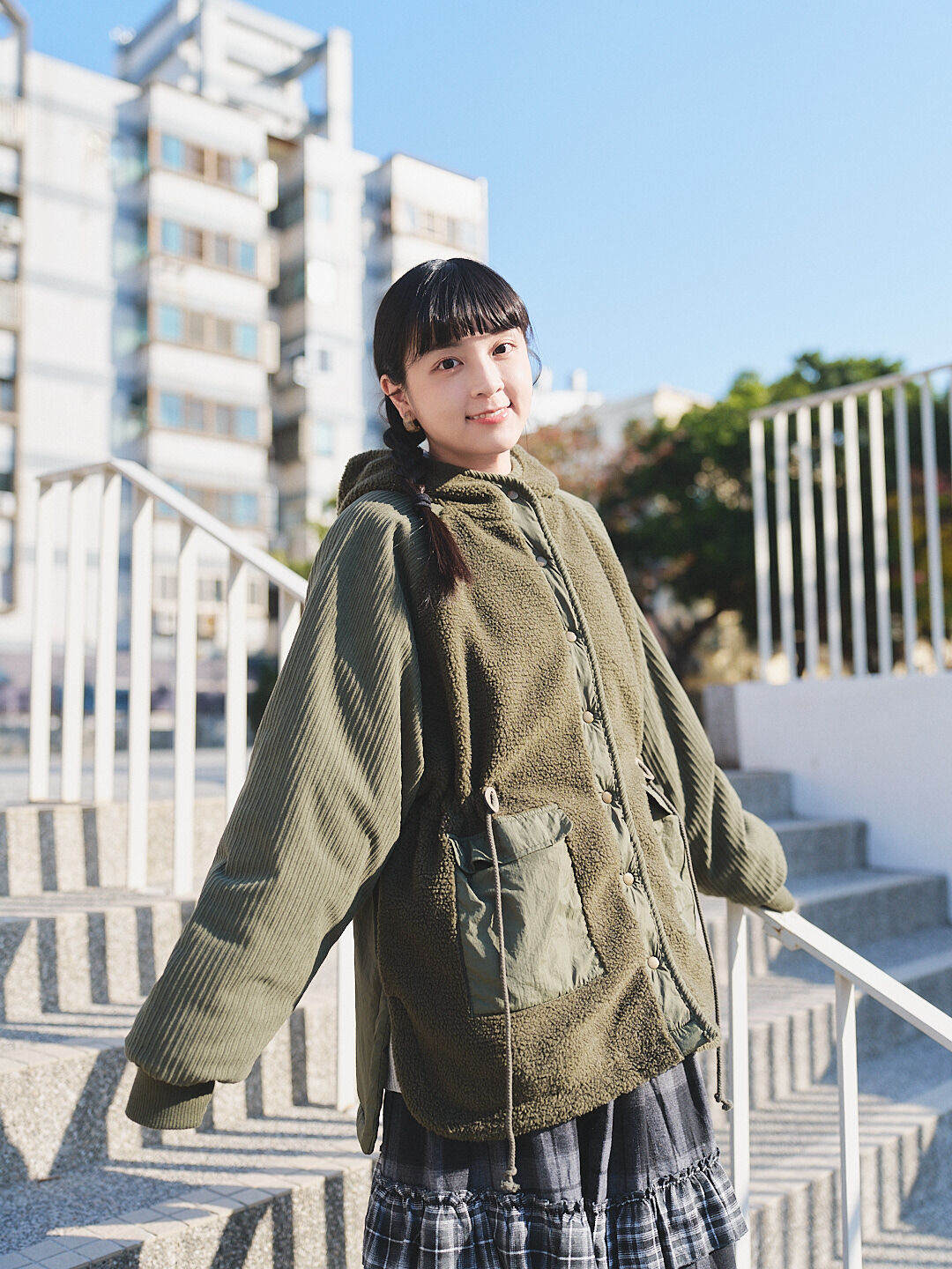 (限量)北方暖織居！編織毛呢衍縫外套(兩色-綠)