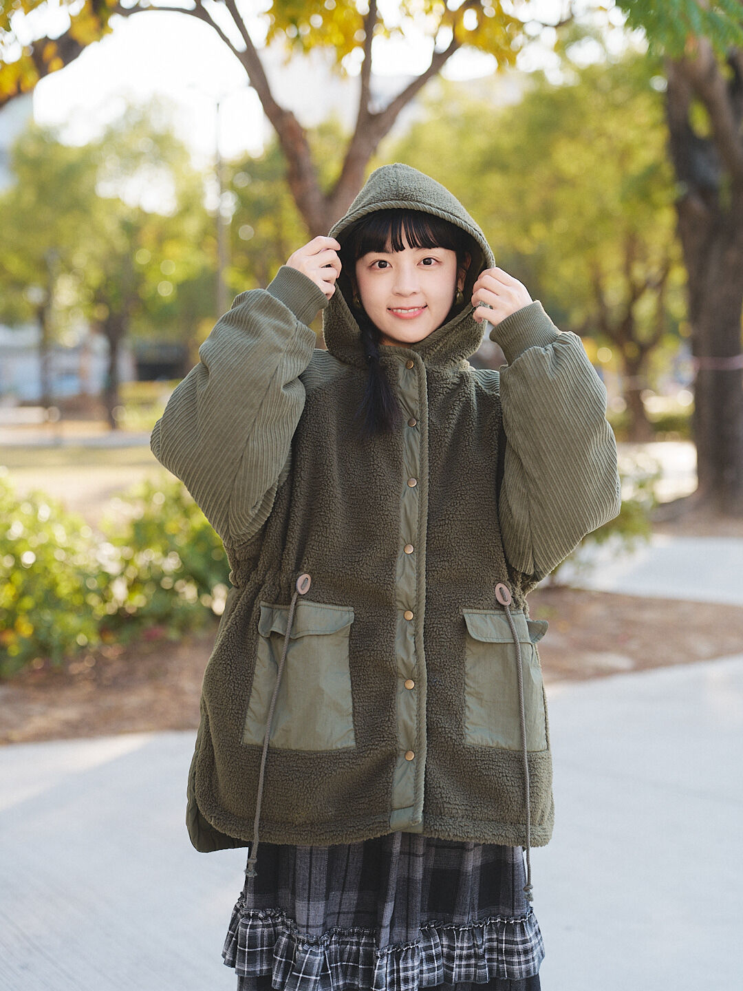 (限量)北方暖織居！編織毛呢衍縫外套(兩色-綠)