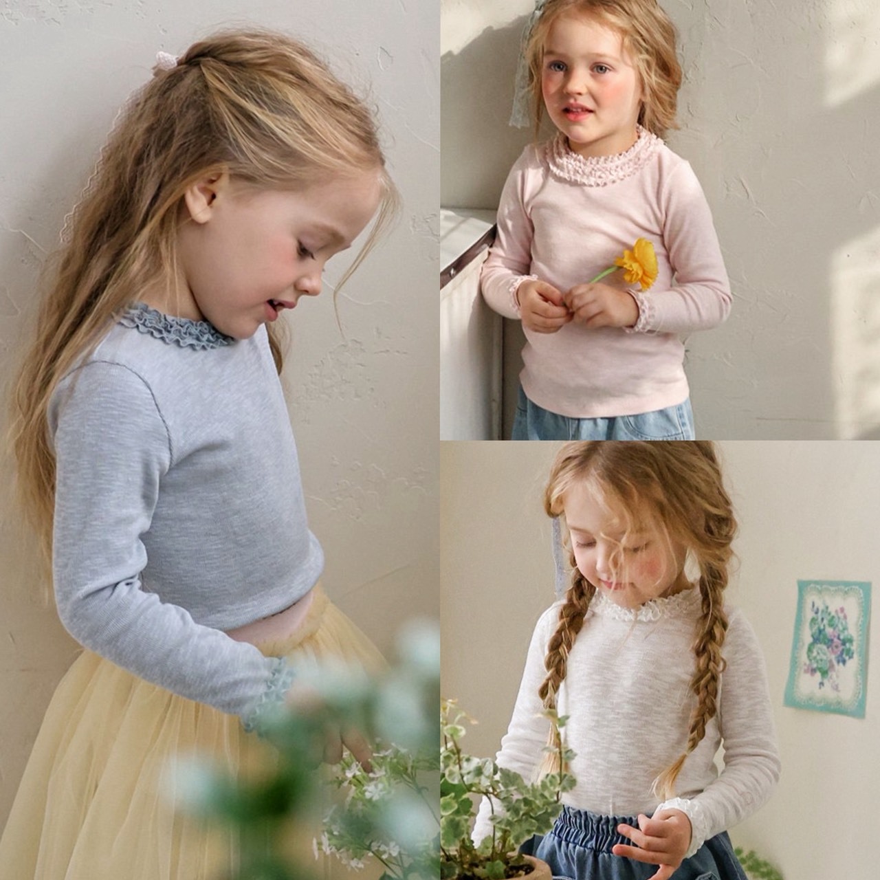 90-140 可愛捲捲花邊上衣 3色