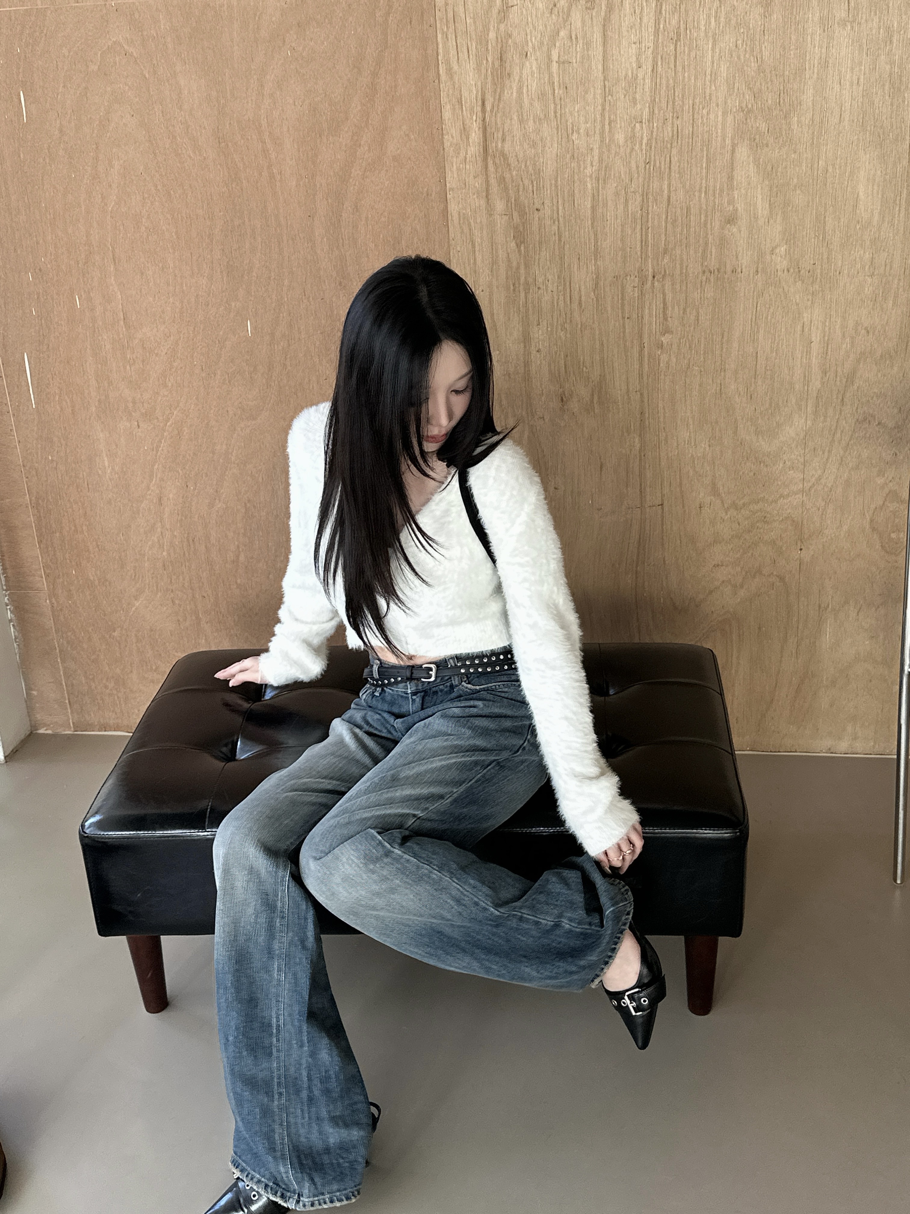 【現貨】Y05 可兩穿! 拉鍊貂毛上衣 (白)