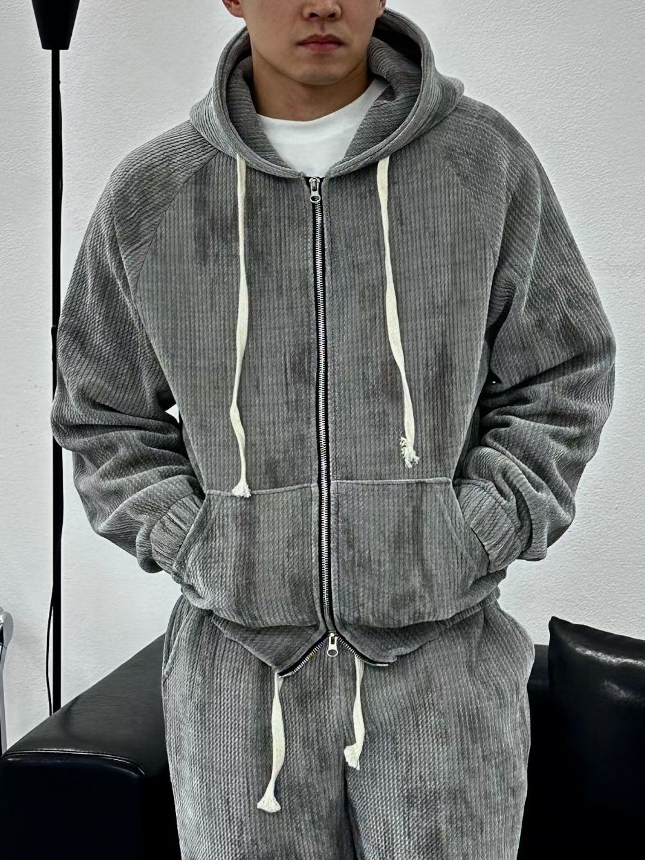 仿污連帽拉鍊外套 LBT-004JK