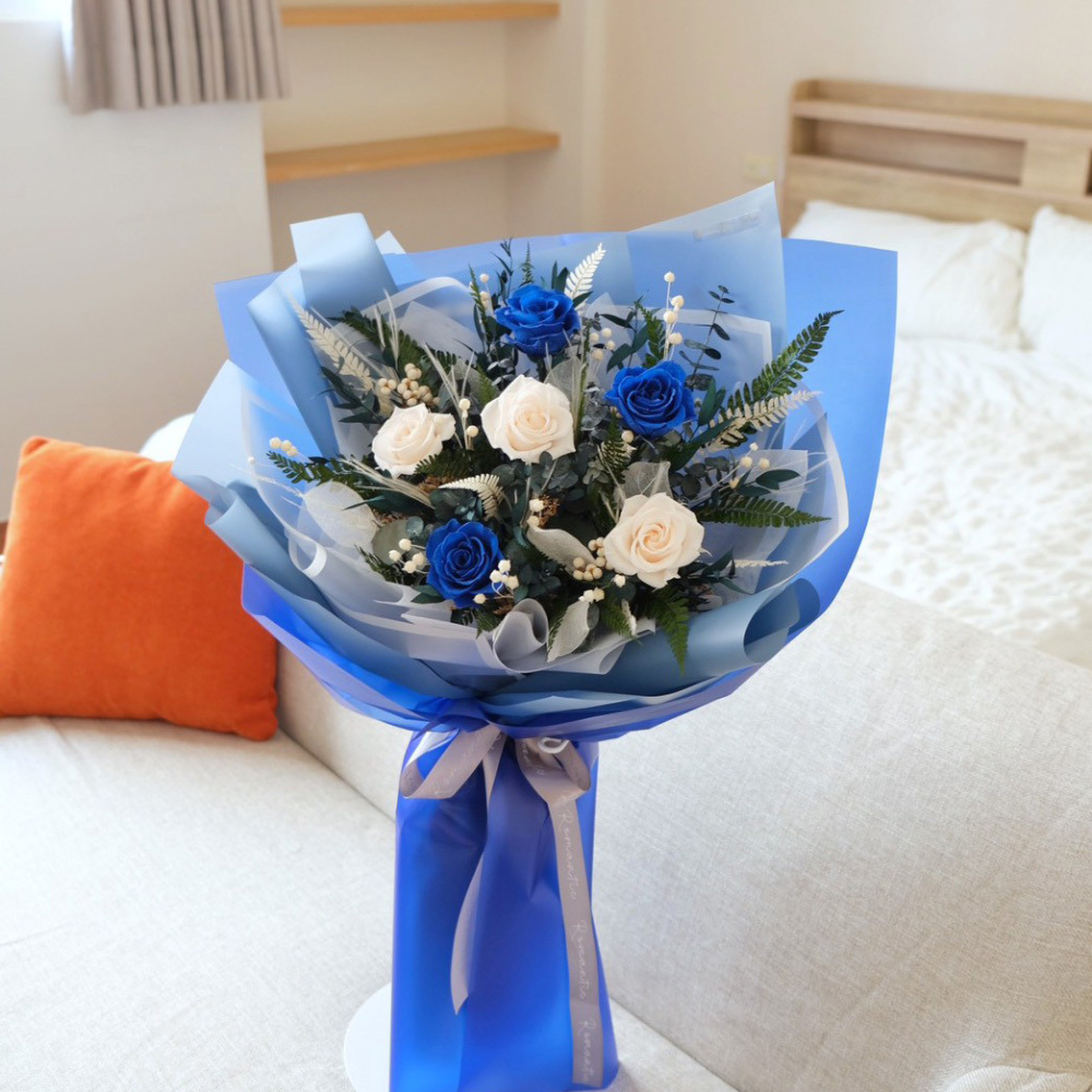 永生玫瑰花束＿海洋歌姬 藍白色