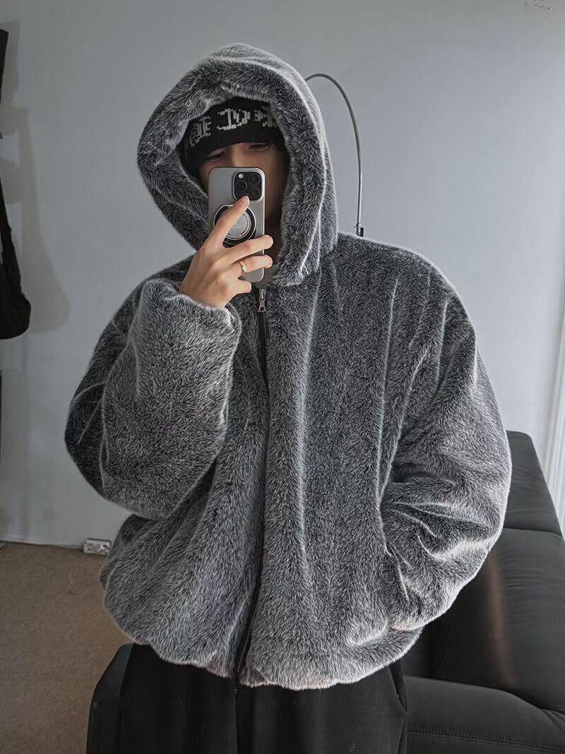 淨色連帽拉鍊毛毛褸 tap-094JK