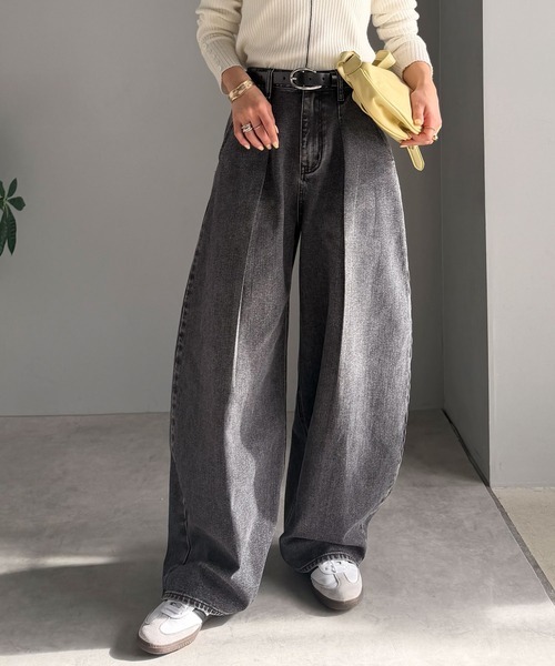 日本🇯🇵連線 Classical Elf 立體弧形褶襉收腰牛仔寬褲 牛仔褲 直筒褲 寬褲 牛仔寬褲  落地褲 長褲 闊腿褲 3色(任買兩件711免運)/預購