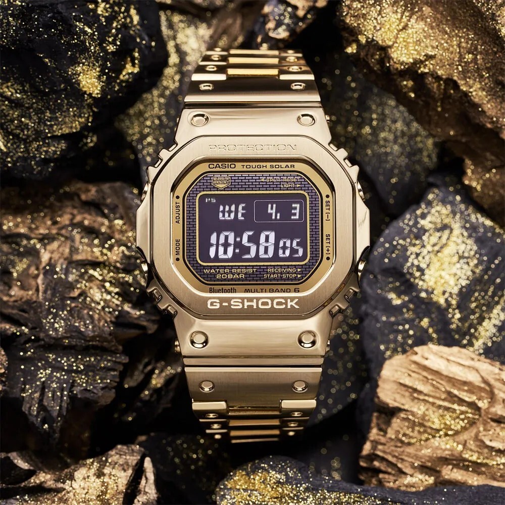預購款【CASIO 卡西歐】 G-SHOCK 強悍不鏽鋼設計 不鏽鋼金屬搭載原創經典設計 耐衝擊手錶 GMW-B5000GD-9