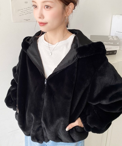 日本🇯🇵連線 Moment+ 毛毛拉鍊連帽束腰外套 人造毛皮 下擺縮口 外套 連帽外套 夾克 造型外套 5色(任買兩件711免運)/預購