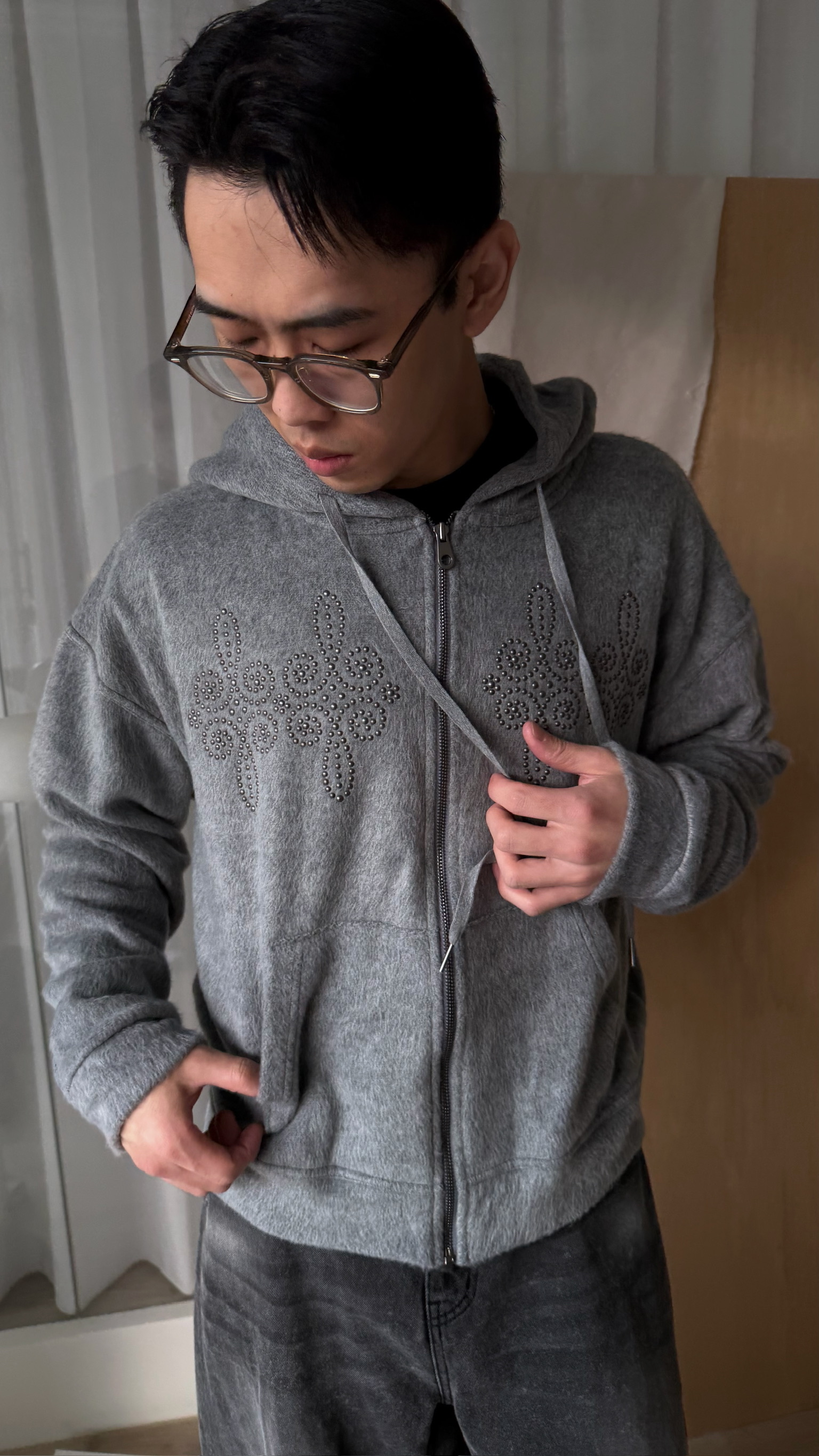 卯釘絨毛連帽外套