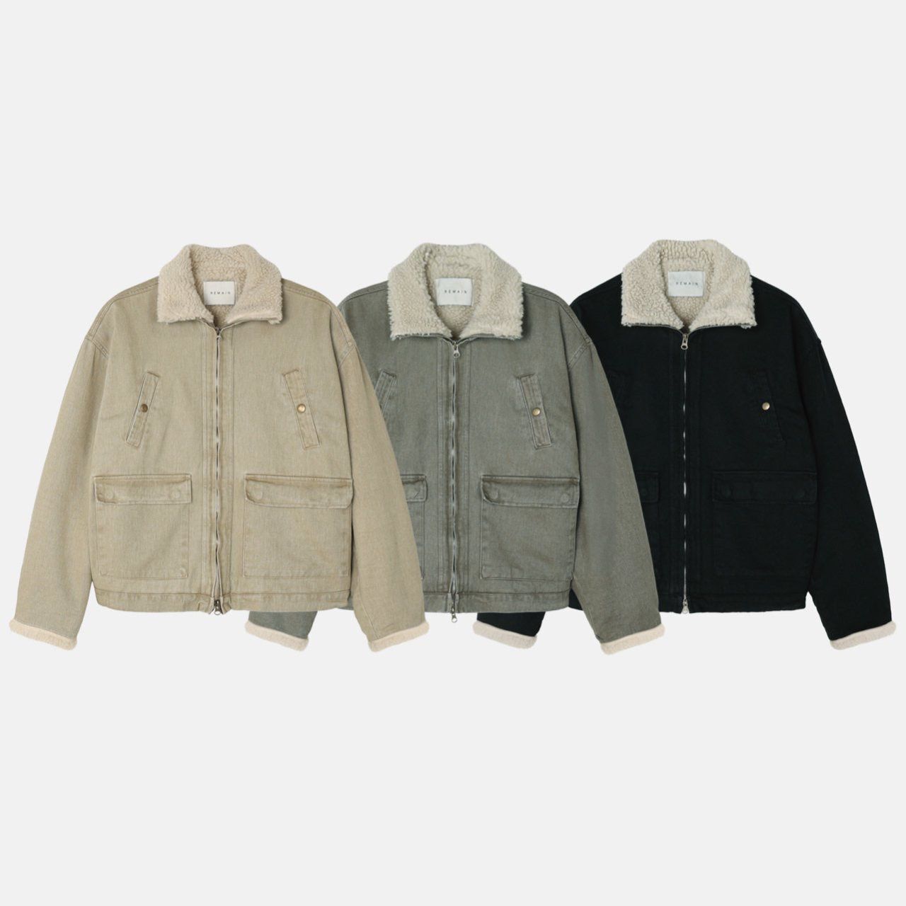 毛毛領淨色拉鍊外套 REMAIN-050JK