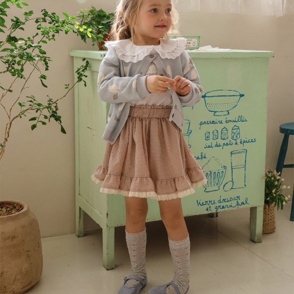 90-140 蕾絲滾邊格紋裙 2色