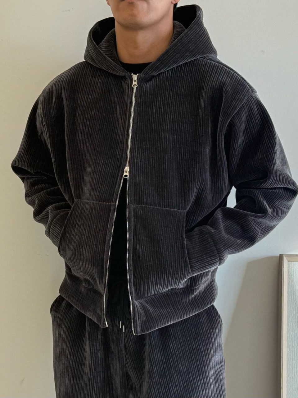 暗直紋連帽拉鍊外套 PEACOCK-163JK