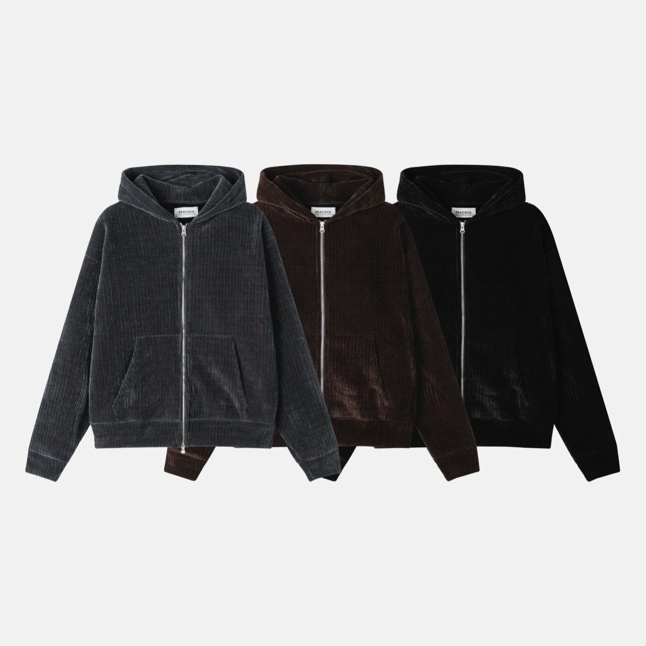 暗直紋連帽拉鍊外套 PEACOCK-163JK