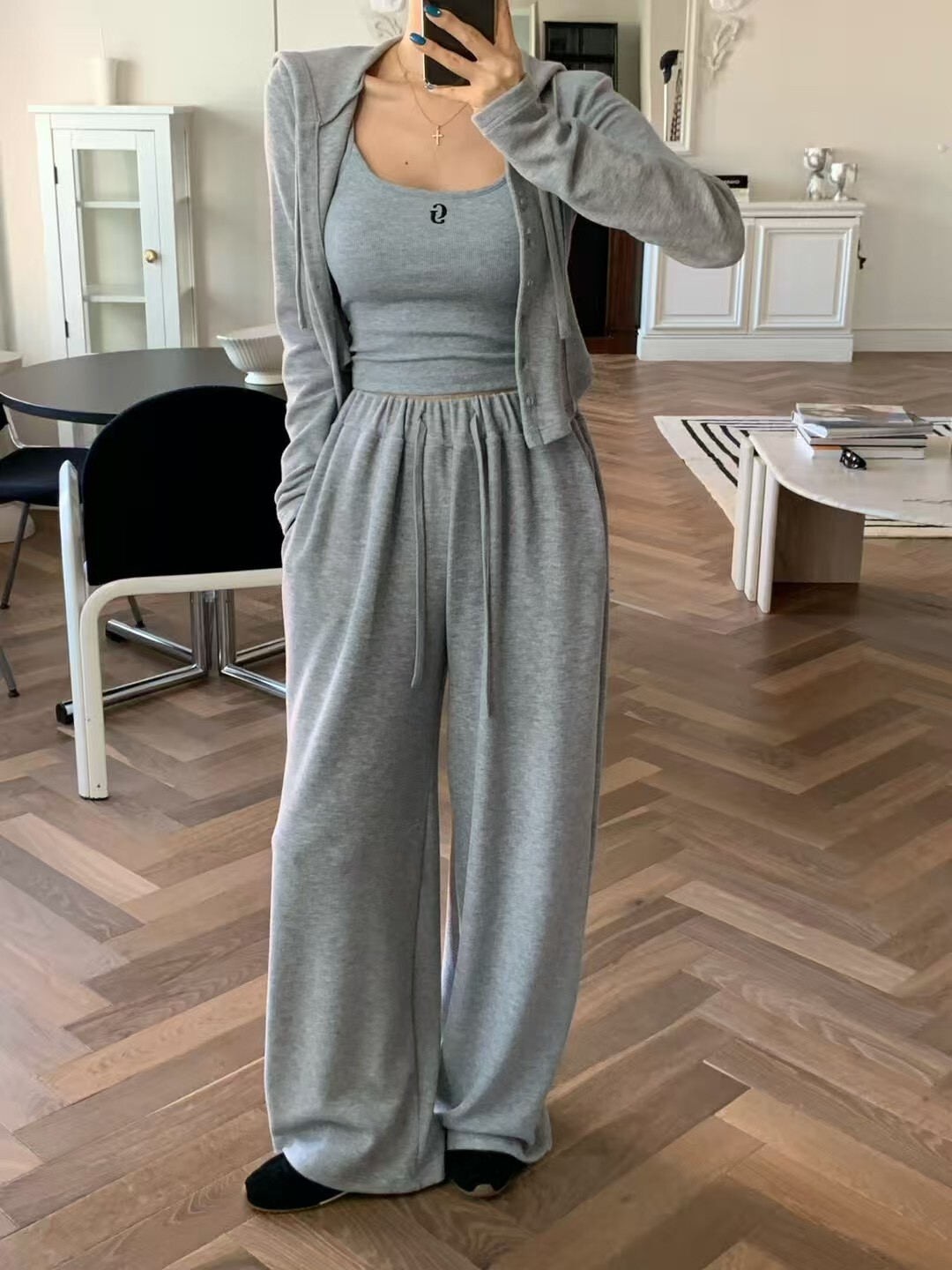 綁帶休閒寬管長褲