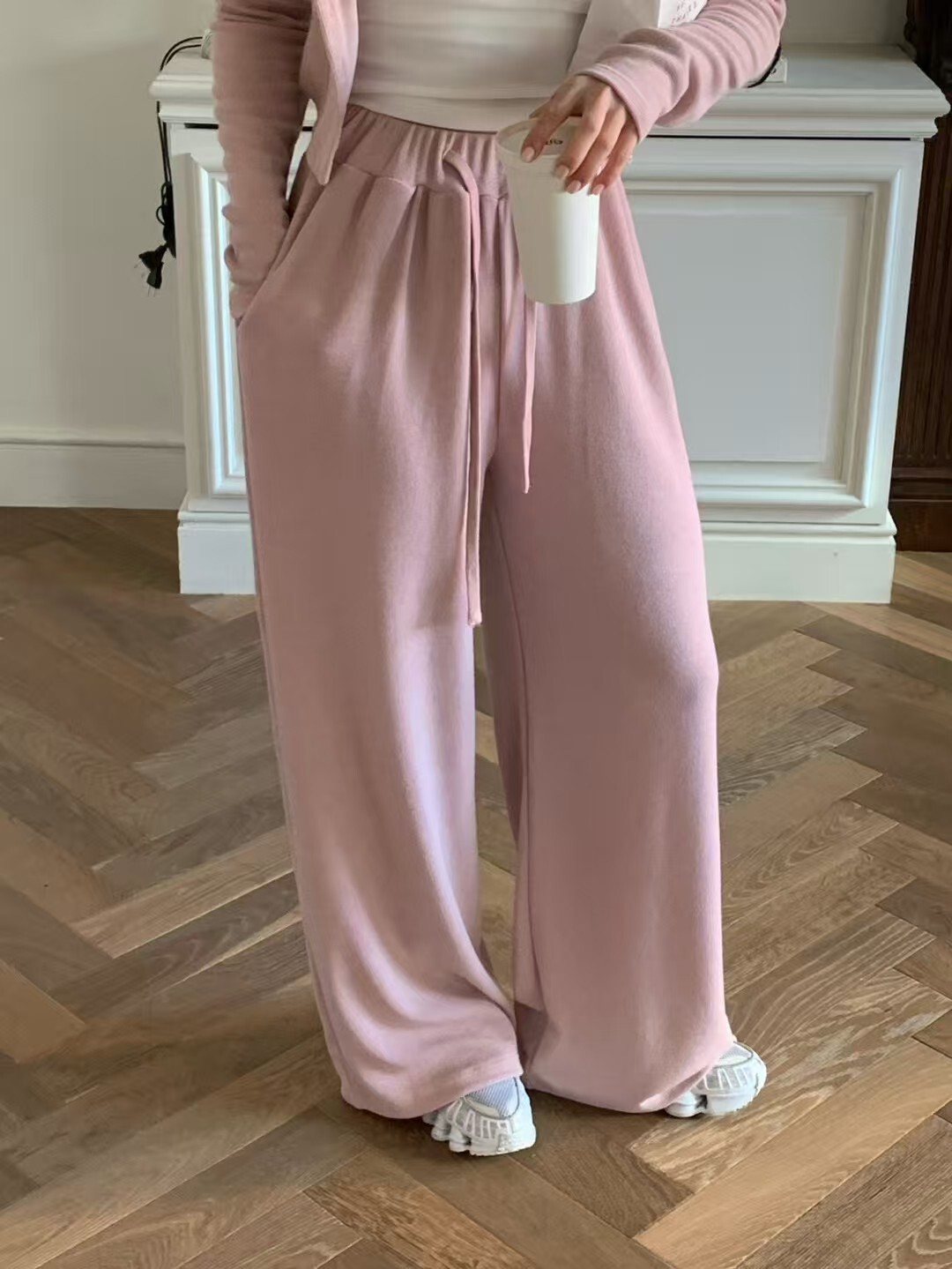 綁帶休閒寬管長褲