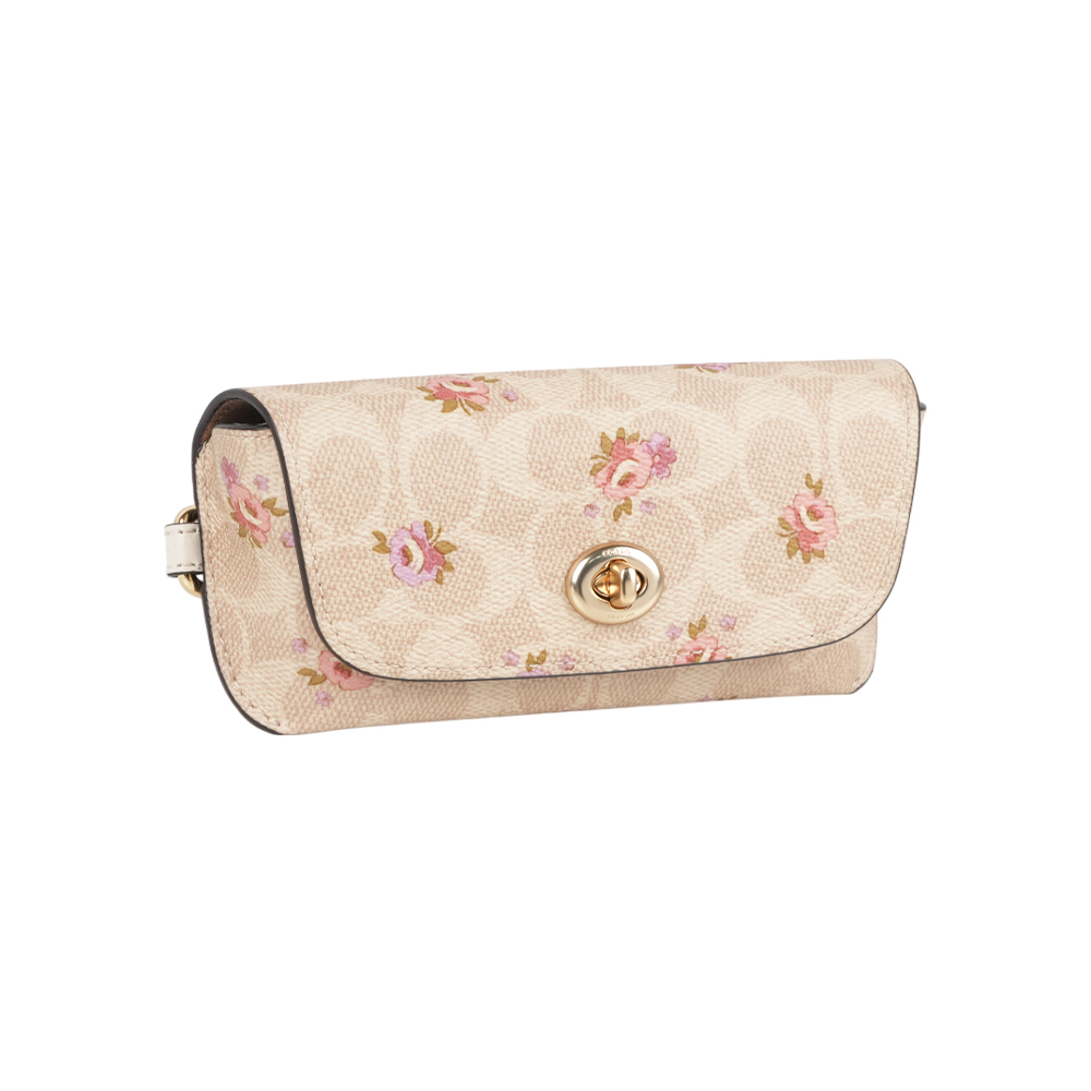【COACH】CC Logo 花卉圖案附提把萬用包/眼鏡收納包(沙色)