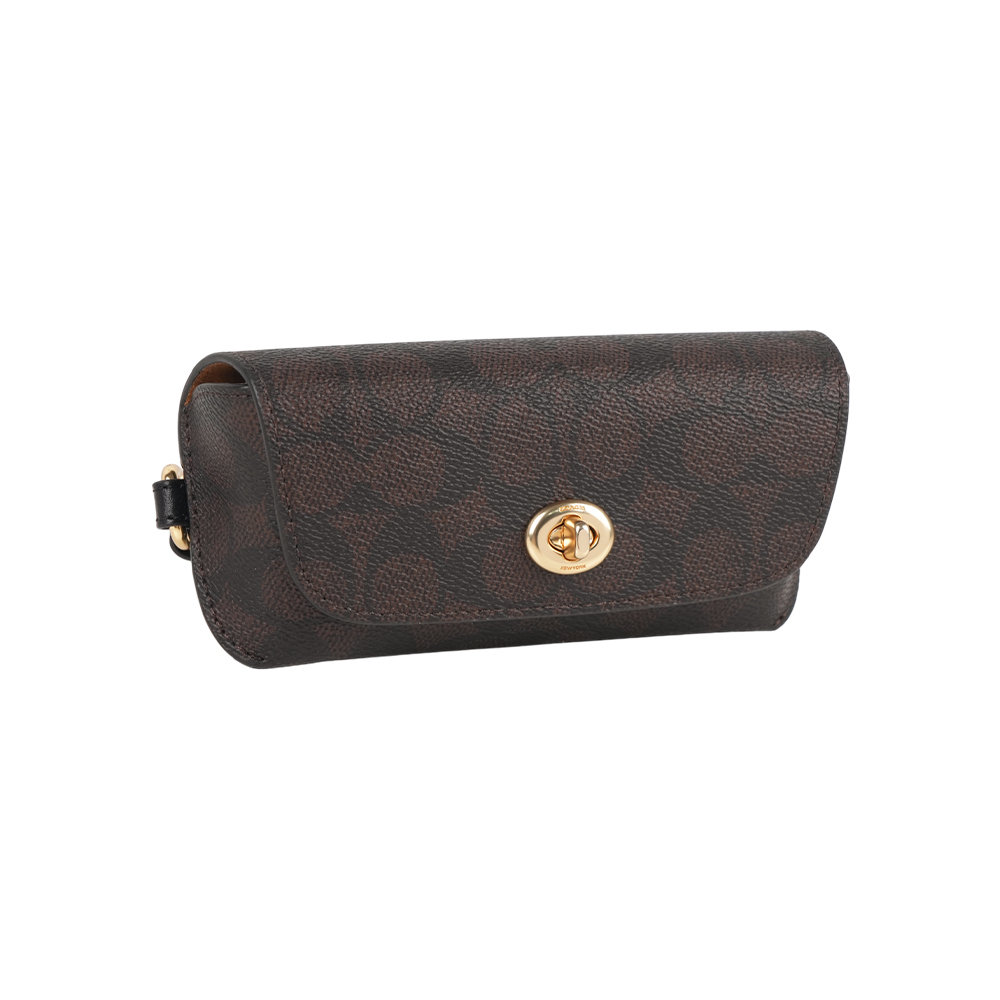 【COACH】CC Logo 塗層帆布附提把萬用包/眼鏡收納包(胡桃木棕/黑色)