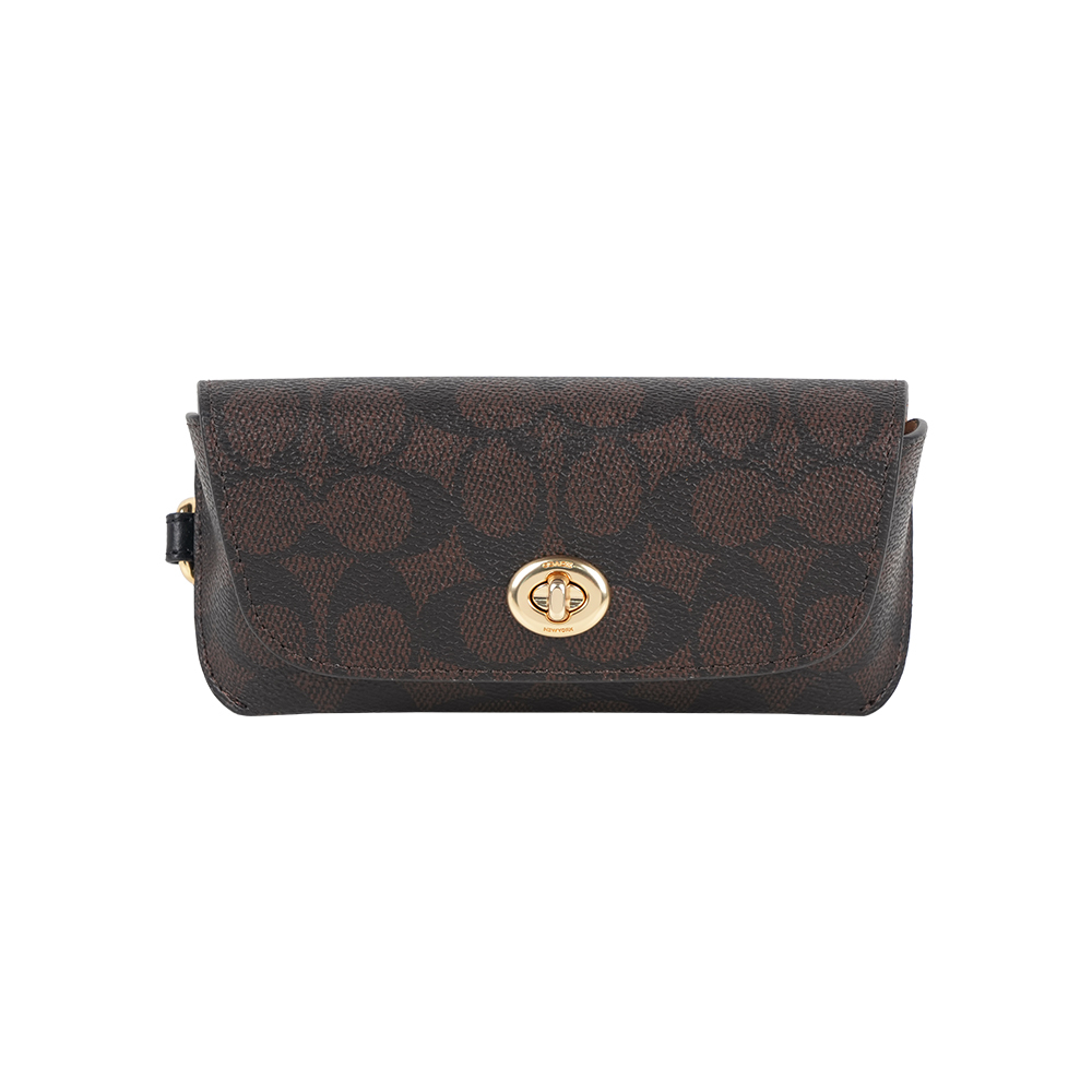 【COACH】CC Logo 塗層帆布附提把萬用包/眼鏡收納包(胡桃木棕/黑色)