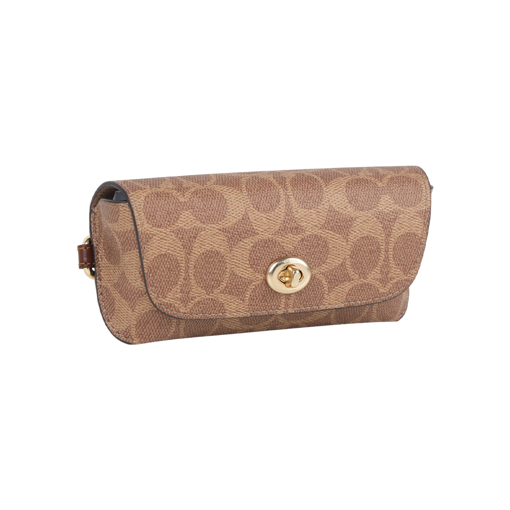 【COACH】CC Logo 塗層帆布附提把萬用包/眼鏡收納包(棕褐色/棕色)