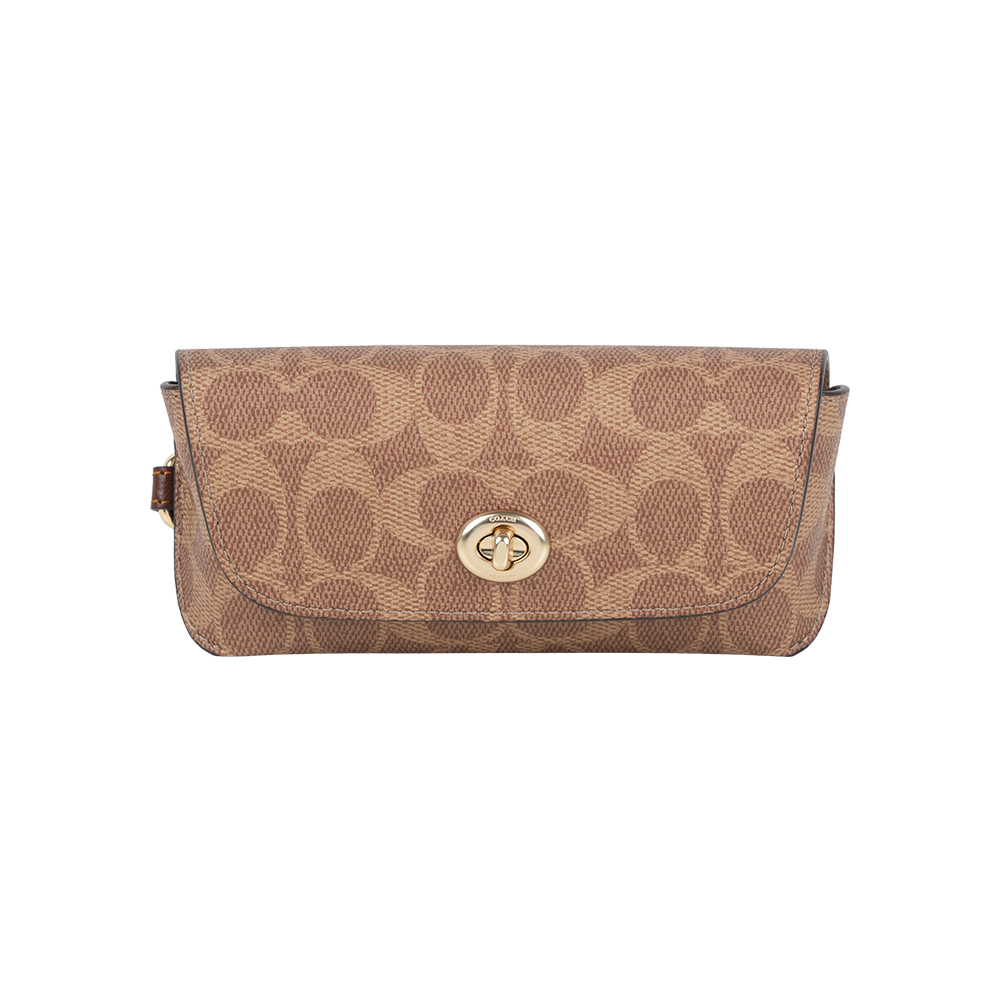 【COACH】CC Logo 塗層帆布附提把萬用包/眼鏡收納包(棕褐色/棕色)