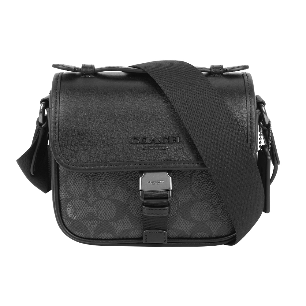 【COACH】Racer 塗層帆布及小牛皮釦式手提包/斜背包(炭灰色)