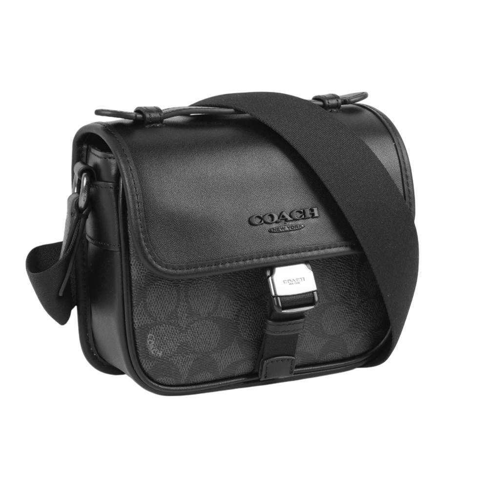 【COACH】Racer 塗層帆布及小牛皮釦式手提包/斜背包(炭灰色)