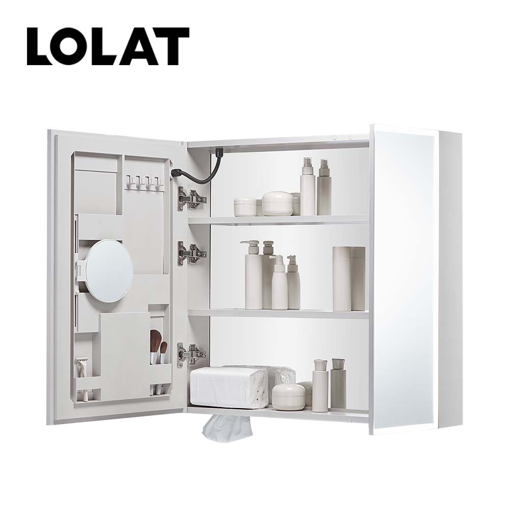 【新品】LOLAT鋁合金雙門LED除霧鏡櫃-米色MA903-CC(75cm)
