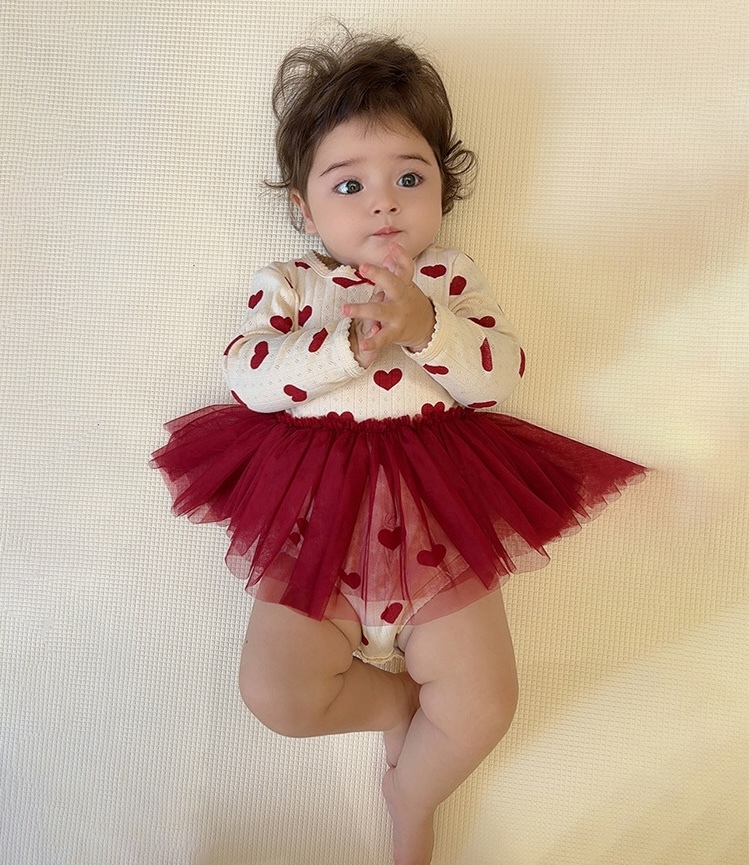 滿印愛心蝴蝶結紗裙包屁衣(66-90)