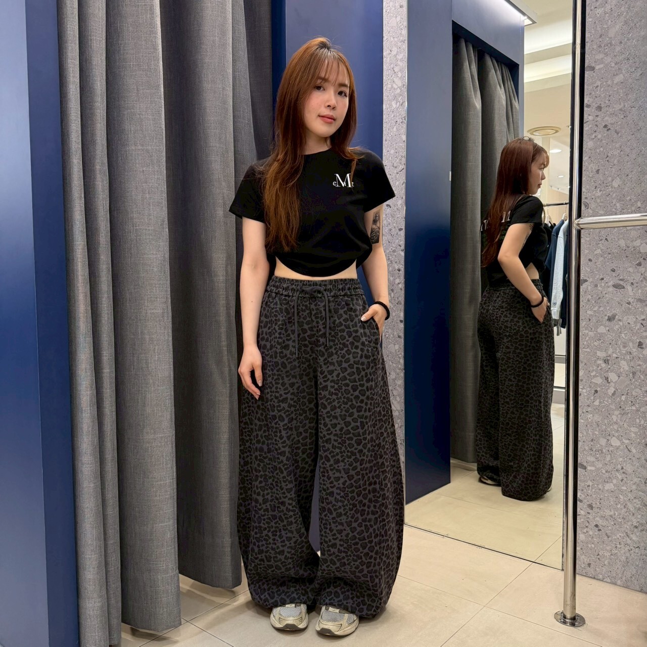 602 鬆緊豹紋彎刀褲