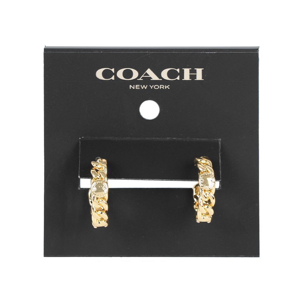 【COACH】鉚釘及鎖鏈設計圓弧形針式耳環(金色)