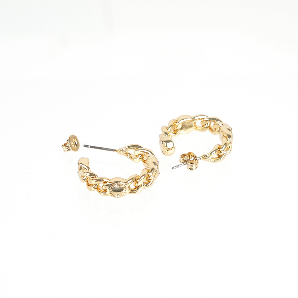 【COACH】鉚釘及鎖鏈設計圓弧形針式耳環(金色)