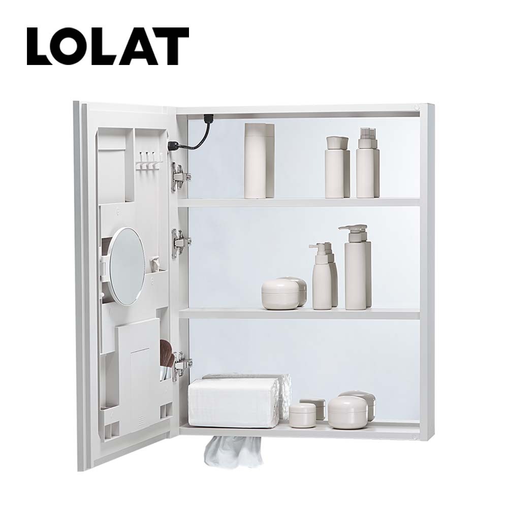 【新品】LOLAT鋁合金單門LED除霧鏡櫃-米色MA904-CC(55cm左開)