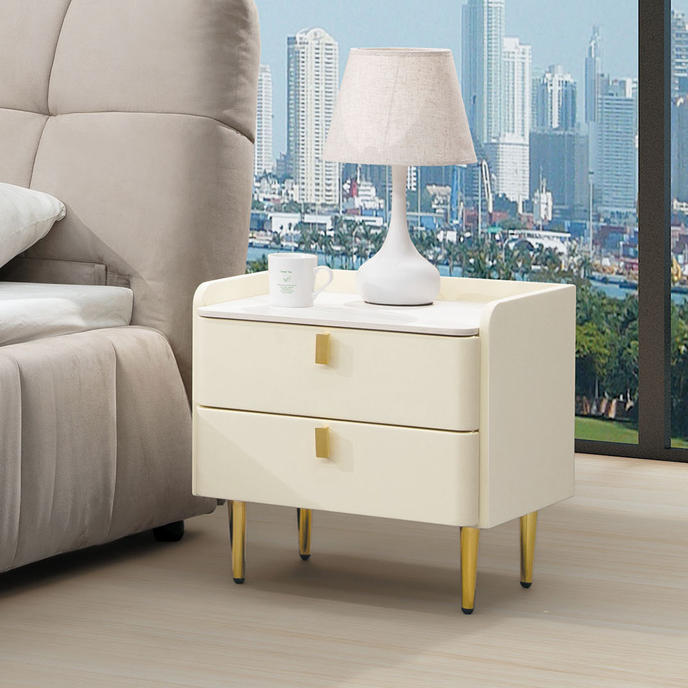 桑達1.7尺岩板皮革床頭櫃/米白色床頭櫃/二抽收納櫃/置物小邊櫃/小茶几