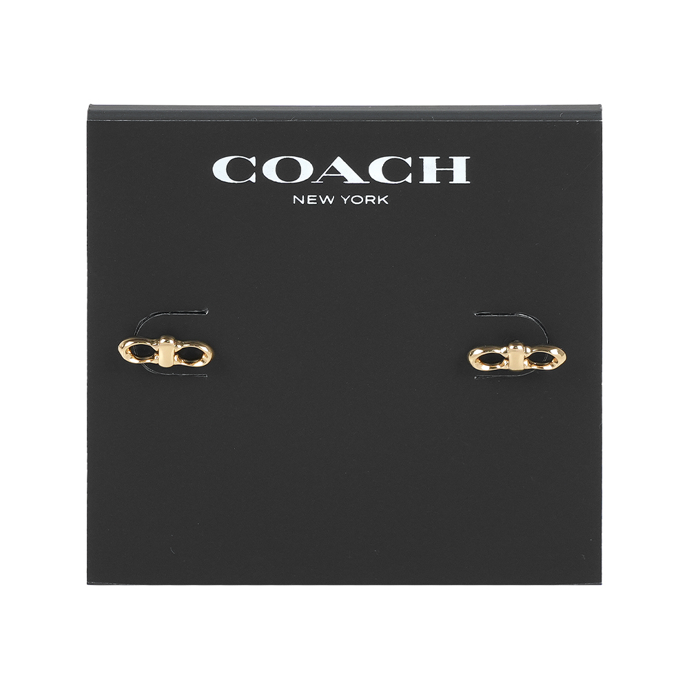 【COACH】CC Logo 連結造型針式耳環(金屬)