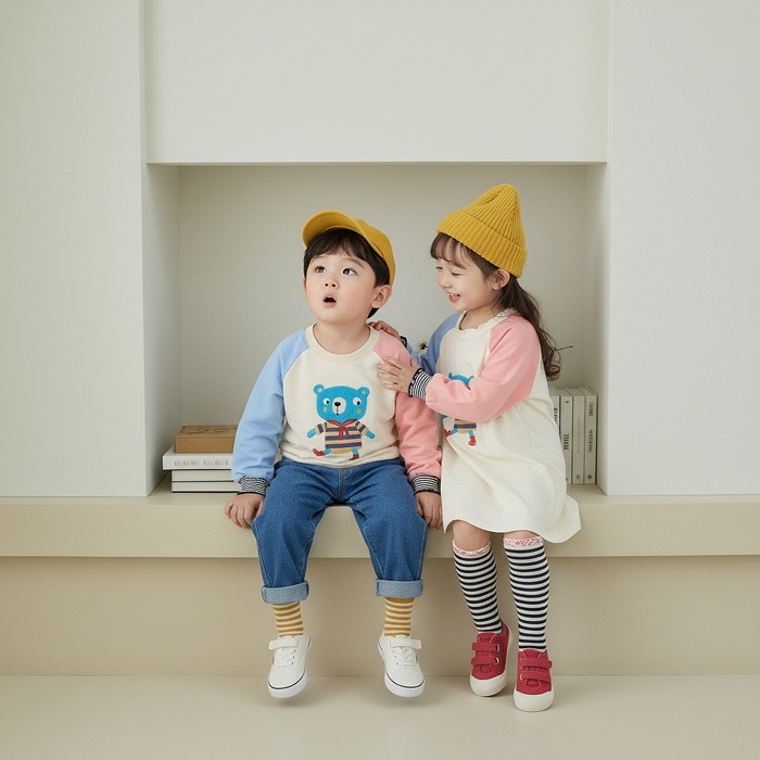 俏皮藍色小熊上衣/洋裝 手足款