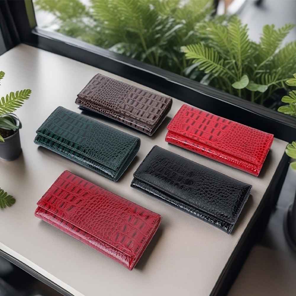長夾 真皮錢包 女生長夾 鱷魚紋皮夾 漆皮長夾 長款錢包 亮面皮夾 多卡位長夾 皮夾 磁吸長夾 大容量 牛皮長夾 205