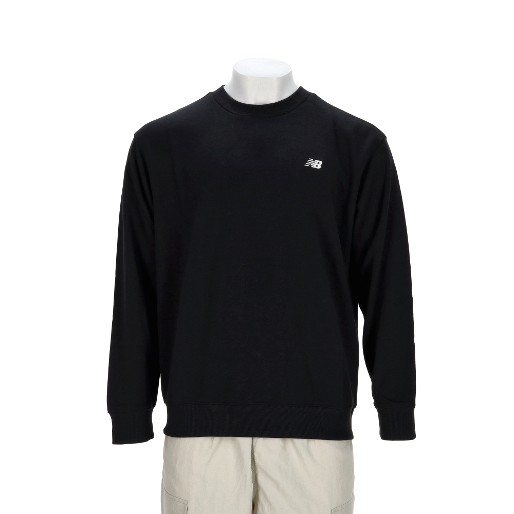 New Balance 男款 黑色 NB 圓領 LOGO 上衣 休閒 長袖 MT41507BK