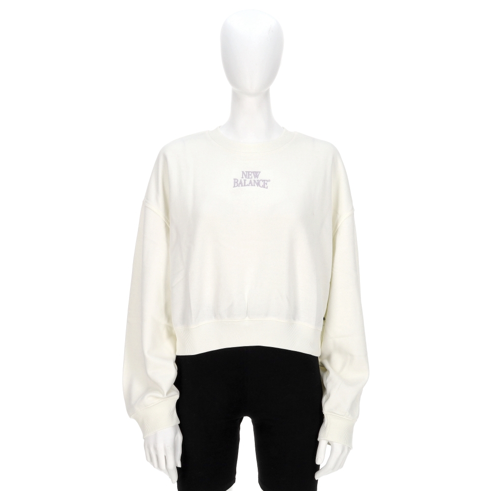 New Balance 女款 米白色 NB 刺繡 衛衣 上衣 短版 長袖 WT61L6T3SST