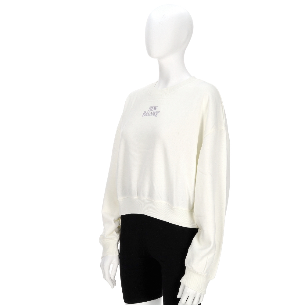New Balance 女款 米白色 NB 刺繡 衛衣 上衣 短版 長袖 WT61L6T3SST