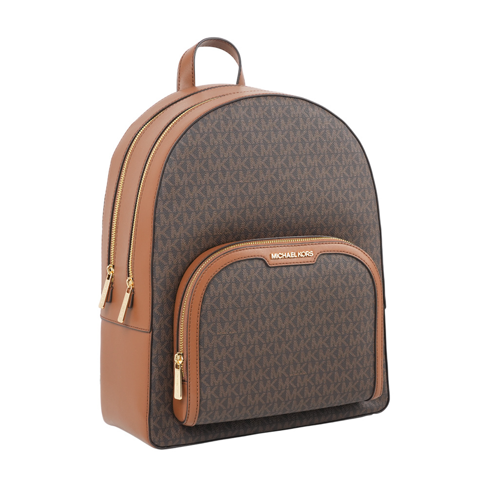 【Michael Kors】Jaycee 金字塗層帆布拉鍊口袋大款後背包(棕色)
