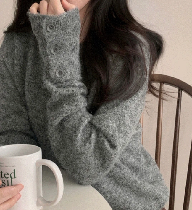 春季預訂｜精緻袖扣圓領長袖針織衫