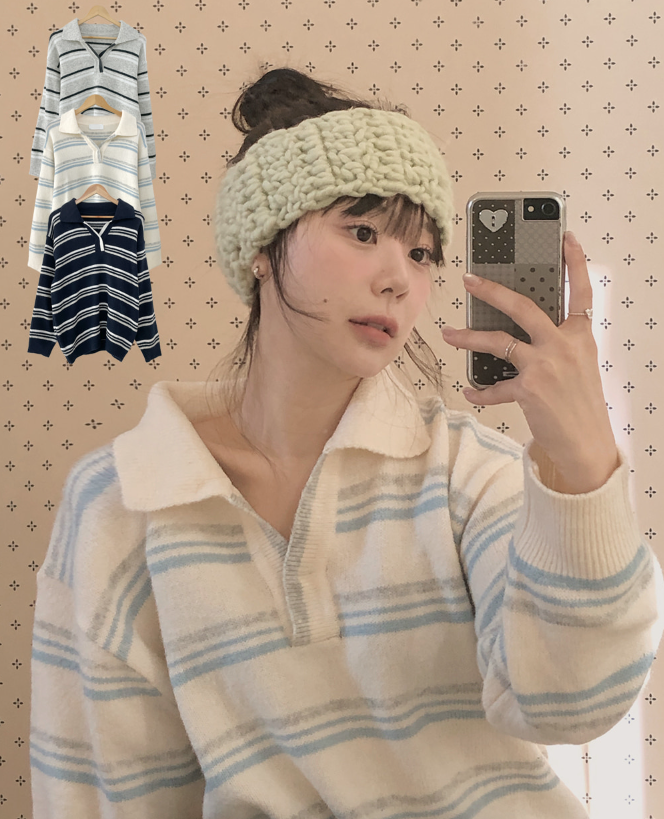 春季預訂｜撞色條紋領針織衫