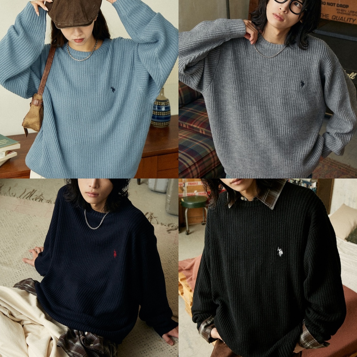 限時特價預購┃U.S. POLO ASSN. 刺繡 圓領 寬鬆 針織 毛衣