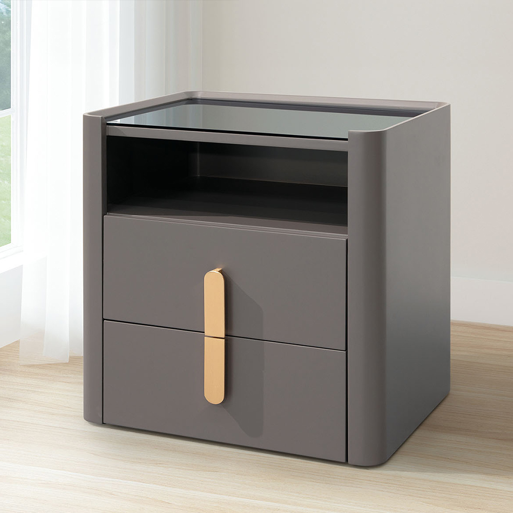 柯曼1.6尺玻璃床頭櫃/灰色床頭櫃/二抽收納櫃/置物小邊櫃/小茶几