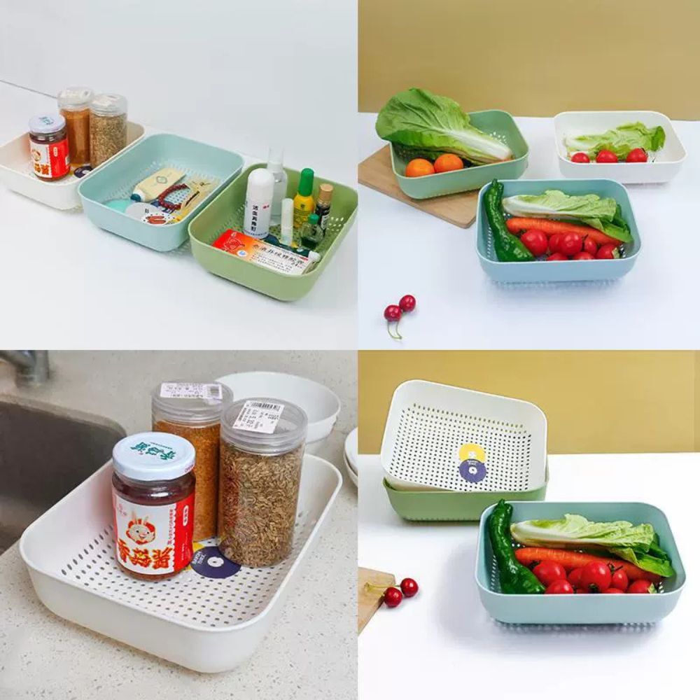 方形雙空瀝水籃 小/大｜雙層瀝水收納籃 蔬果洗滌籃 通風瀝水 防滑穩固 廚房收納置物籃【輕鬆購五金百貨】