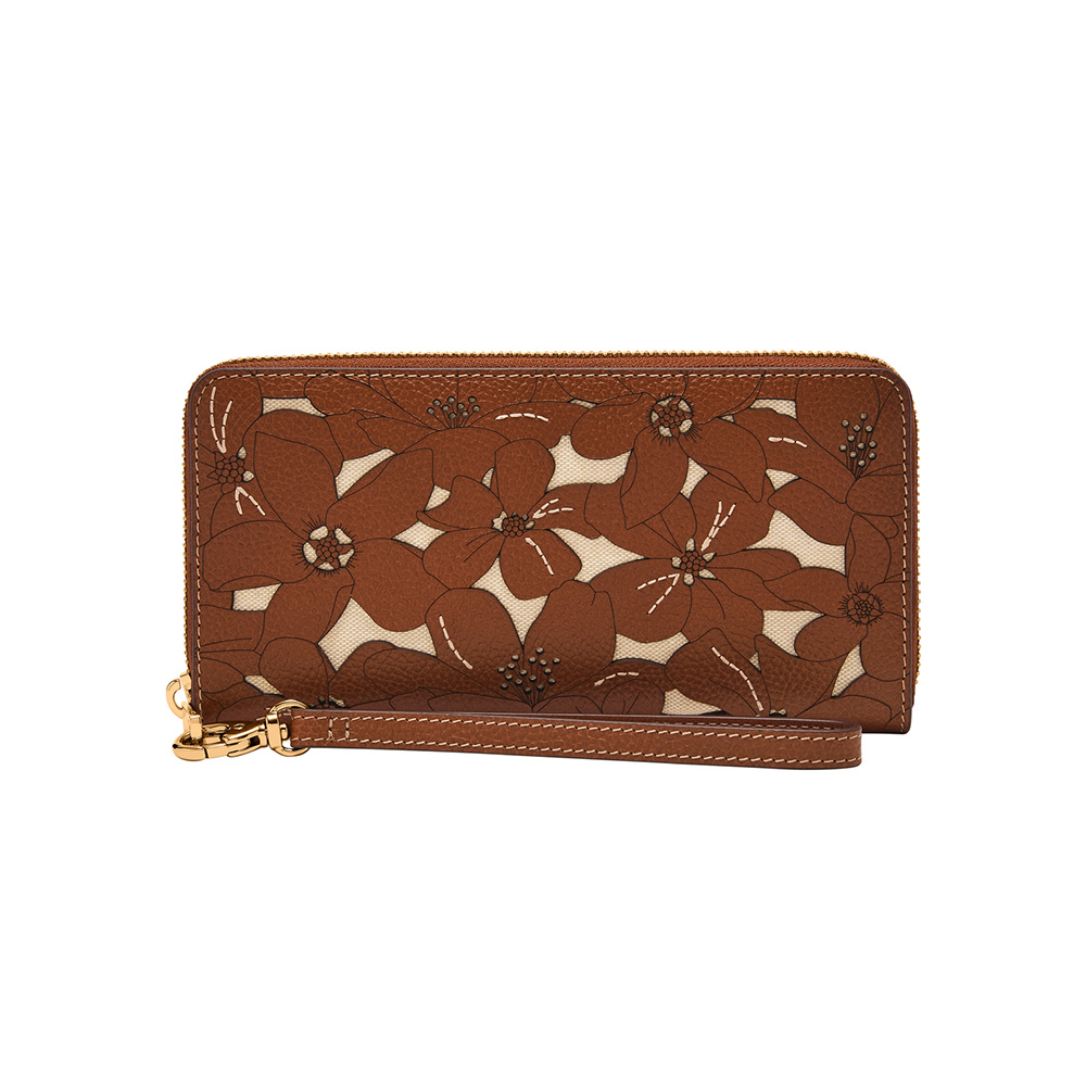 Logan 多層真皮拉鍊RFID防盜長夾-咖啡雕花 SL10106124