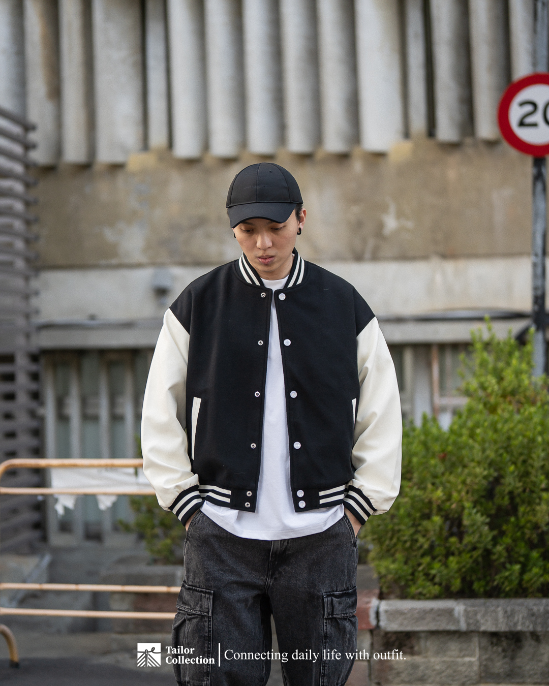 #預購 Tailor collection 美式毛呢 皮革 棒球外套 黑