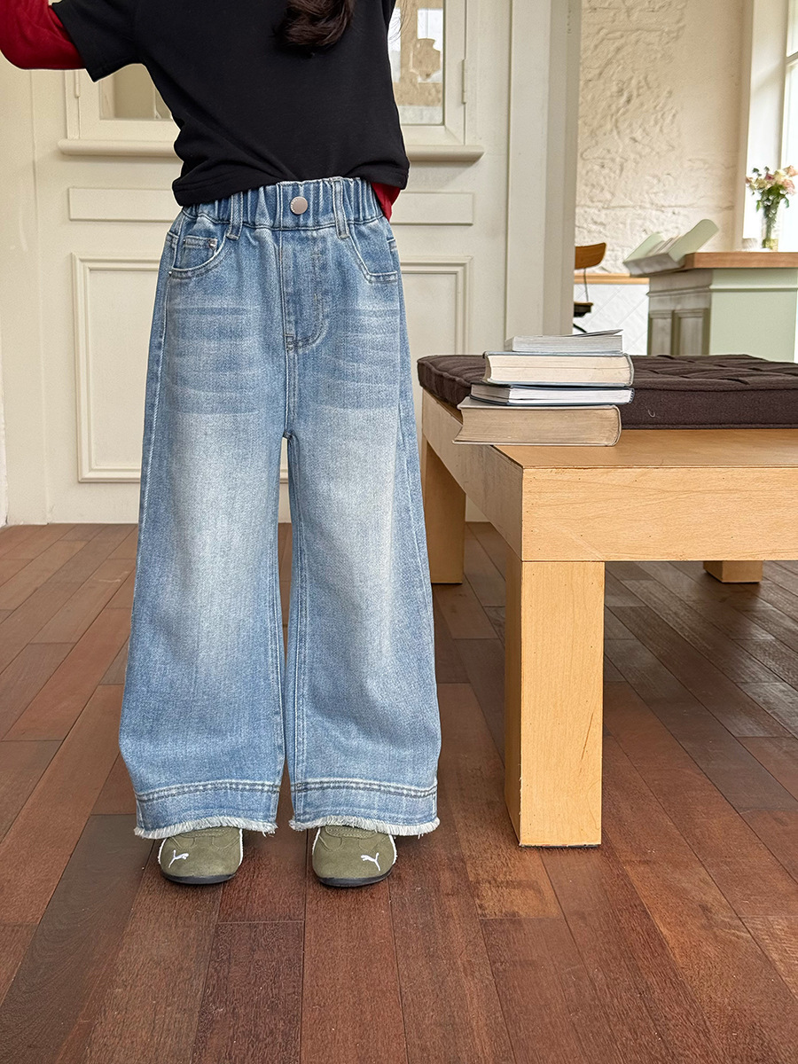 拼接毛邊做舊牛仔褲(90-170)